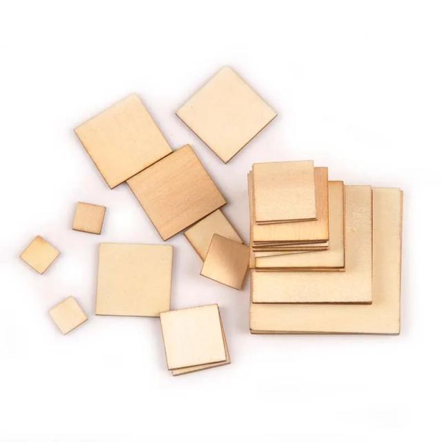 Fatias de Madeira Quadradas para Scrapbooking e Decoração Artesanal - Ornamentos Naturais 10-100mm M2133