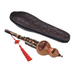 Chinês feito à mão de bambu preto hulusi cabaça cucurbit flauta instrumento musical étnico chave de c com caso para amantes da música iniciantes - Image 1