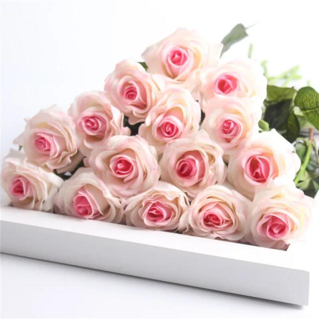 Conjunto de 15 Flores de Seda Rosa Artificial para Casamentos e Decoração de Natal