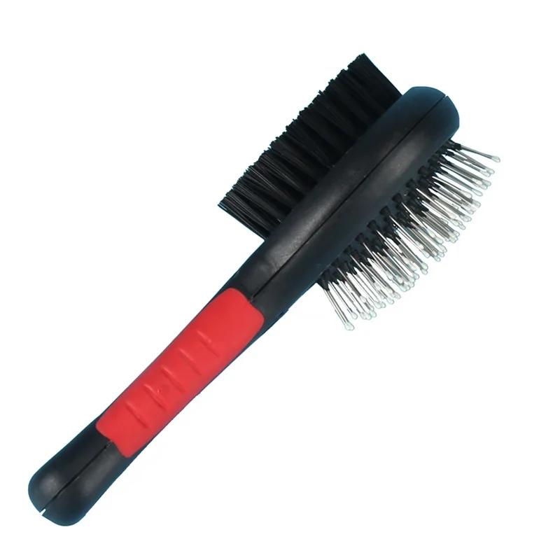 Dupla Face Escova De Cabelo Longo Para Animais De Estimação, Punho De Plástico, Pente De Cachorro, Cachorro, Massagem De Gato, Escova De Banho, Multifunções Ferramenta De Higiene, 1Pc - Image 1
