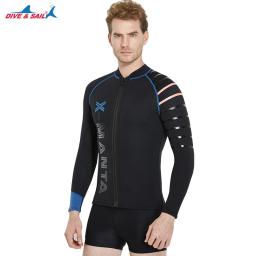 Dive & Sail-Fato de neoprene genuíno masculino, jaqueta e calça de manga comprida, traje de mergulho corporal próximo 3mm - Image 2