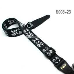 Correia de guitarra elétrica acústica de caveira com estampa rock queimadura ajustável multi-padrão pu com extremidades de couro - Image 5