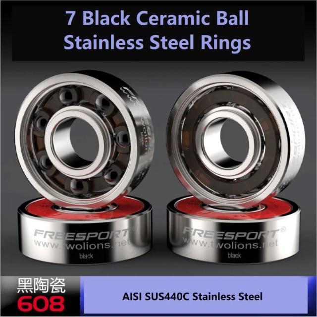 FreeSport 608 Rolamentos Cerâmicos Híbridos ABEC-9 Preto Aço Inoxidável
