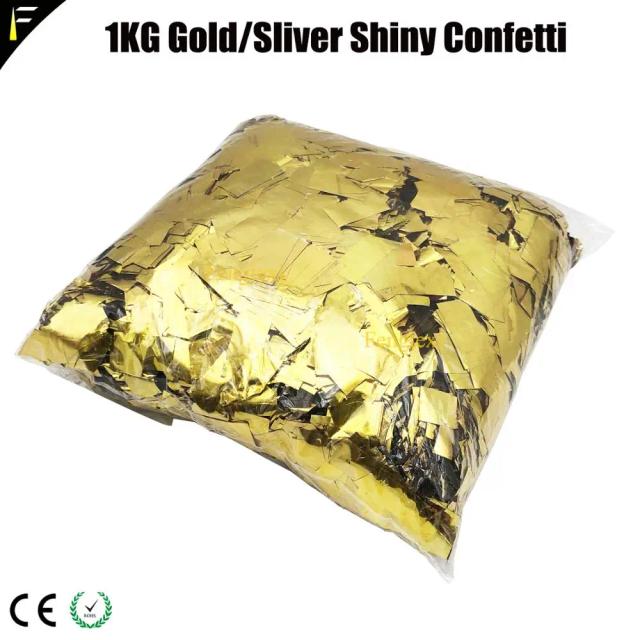 Confete de PVC Brilhante Metálico em Prata Branca com Dourado - Formato Retangular para Recarregar Máquina de Confetes Rapidamente