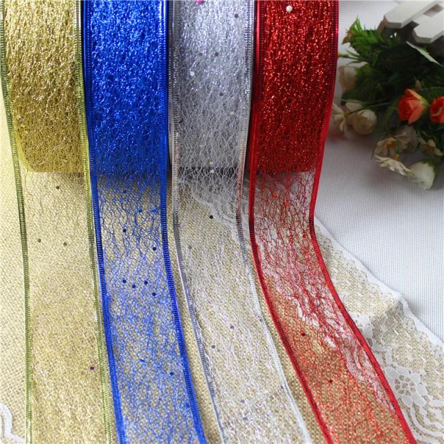 Fitas de Glitter Azul e Branco com Moldura Dourada para Casamento, Aniversário e Decoração de Natal