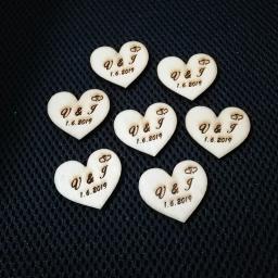 50 peças personalizadas lembrancinhas de casamento, corações de madeira, nome do casamento personalizado e data amor coração etiquetas de presente de casamento de madeira - Image 2