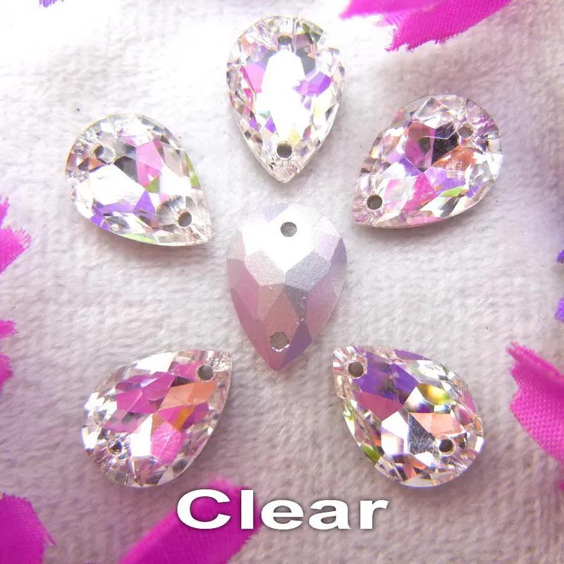 Strass de cristal de vidro com dois furos cor agradável forma de gota de água strass costura em vestido de casamento acessórios decorações - Image 1