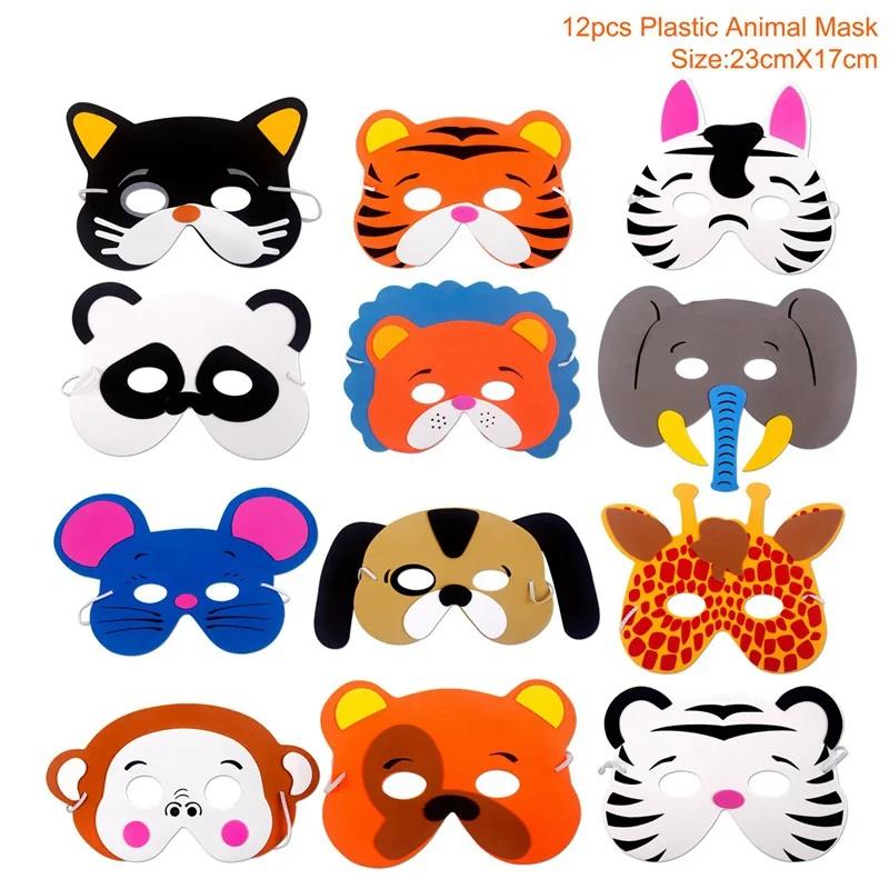 Máscara de festa de aniversário com 12 peças, suprimentos, eva, animal, máscaras, desenhos animados, para festa infantil, fantasia, zoológico, máscara da selva, decoração de festa - Image 1