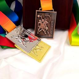 Medalha de metal quadrada, medalha de metal, lembrança, basquete, esportes, medalha de ouro com fita colorida, escola, esportes - Image 1