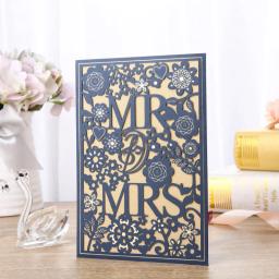 Convites e envelopes para casamento, decoração, anti-reflexo, corte a laser, dourado, azul - Image 6