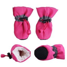Sapatos de pelúcia para cães de estimação, 4 unidades, impermeável, antiderrapante, chuva, neve, grosso, quente para cães pequenos, gatos, filhotes, sapatos - Image 5
