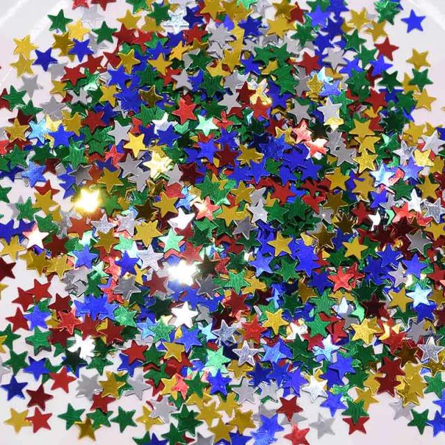 Saco com 3000 Unidades de Lantejoulas Brilhantes em Formato de Estrelas para Decoração de Festas, Casamentos e Aniversários - Efeito Brilho Dourado e Laser Pentagrama