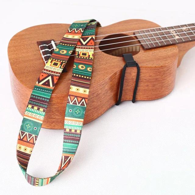 Correia de Guitarra Havaiana em Nylon Ajustável com Padrão Étnico e Clipe para Ukulele - Cinto de Eslinga com Gancho