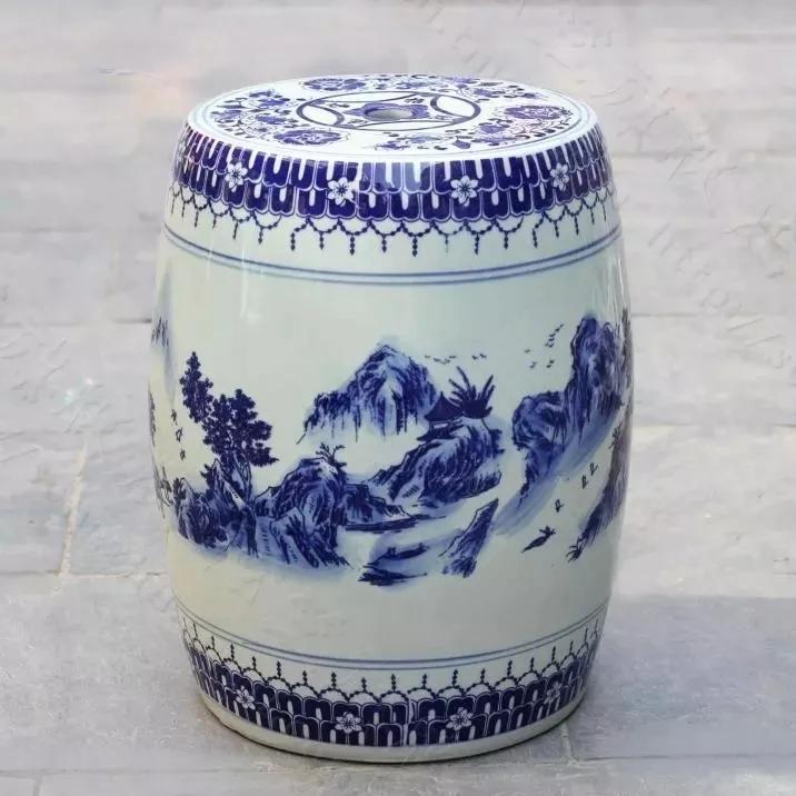 Azul e branco interior cerâmica antigo tambor porcelana jardim tamborete vitrificado cerâmica tambor tamborete azul e branco - Image 1
