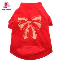 2017 brilhante bowknot padrão puro algodão camiseta para cães (XS-L) verão vermelho cão roupas fornecedores pet camisas do cão - Image 1