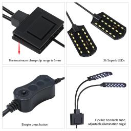 Lâmpada dobrável de aquário para peixes, portátil, ac220v, 10w, 32 led, duas pontas, iluminação, flexível, ângulo de iluminação, branco - Image 2