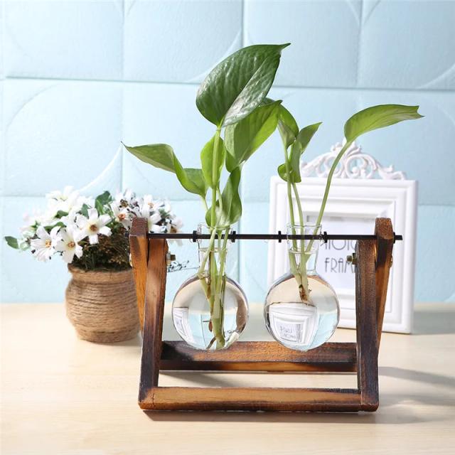 Vaso de Vidro e Madeira para Plantas - Decoração Elegante para seu Espaço