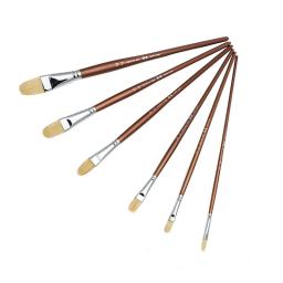 Escova com 6 peças de cerdas de porco, haste redonda, longa, guache, pincel de aquarela, pincel a óleo, artistas, materiais de arte acrílicos - Image 2