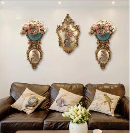 Europa luxo diamante floral anjo parede pendurado vaso de resina artesanato decoração casa parede vaso de flores mural restaurante ornamento - Image 6