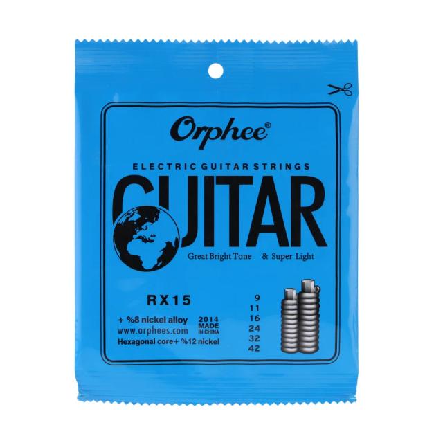 Conjunto de Cordas de Guitarra Elétrica Orphee RX15 - 6 Peças de Liga de Níquel Super Leve (.009-.042)