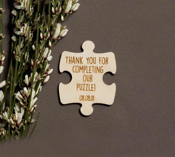 Lembrança personalizada para casamento, quebra-cabeça personalizado, mesa de casamento, etiquetas de madeira gravadas a laser - Image 1
