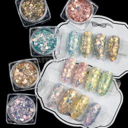 1 frasco de glitter colorido para a decoração do prego, adesivos hexágono, tamanhos diferentes, nail art, strass, decorações de poeira, frg # - Image 1
