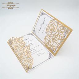 Convites de casamento elegantes do corte do laser da dobra do bolso - Image 2