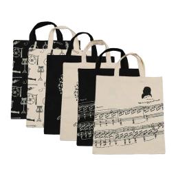 Bolsa de Mão Portátil de Algodão e Linho com Partitura Musical, Bolsa de Compras com Elementos Musicais, Padrão de Teclado, Instrumentos Musicais, Bolsa de Música - Image 3