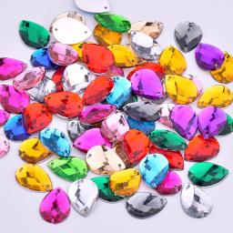 Os cristais claros da forma da gota do strass acrílico da costura da cor da mistura de 13*18mm costuram em grânulos do strass do flatback para ofícios da roupa - Image 3