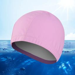 Touca de natação elástica com revestimento pu, à prova d'água, unissex, tamanho livre, homens, mulheres, proteção para os ouvidos, touca de natação, prata rosa - Image 6
