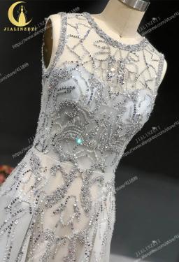 Reno 100% imagens reais cinza contas de mão cheia trabalho cristal zuhair murad lusurious formal vestido baile vestidos noite - Image 5