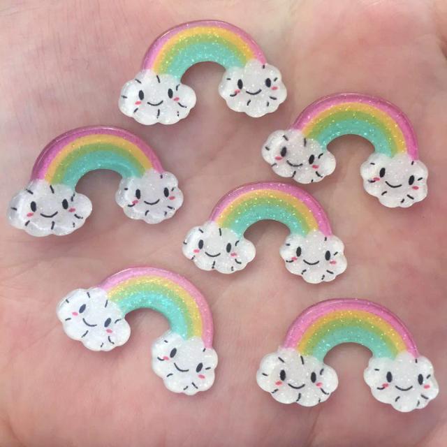 Apliques de Resina Coloridos com Glitter e Sorriso em Arco-Íris - Conjunto com 10 Peças para Scrapbook e Artesanato em Casamento