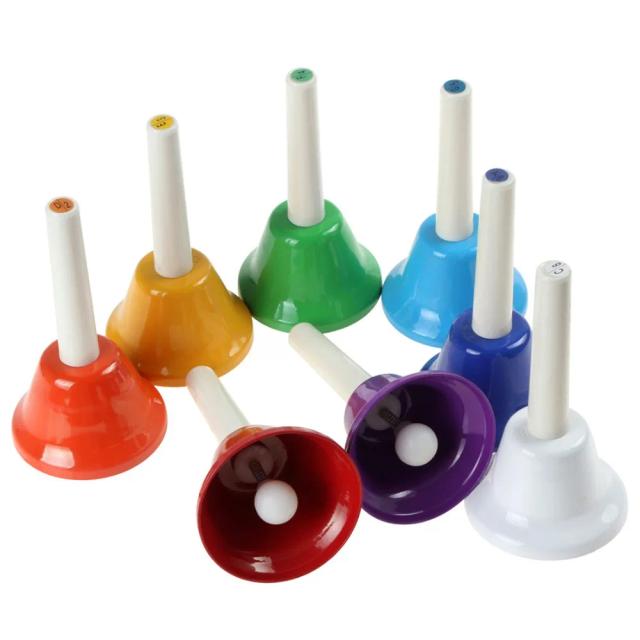 Sino de Mão Colorido com 8 Notas de Metal - Instrumento de Percussão Infantil para Desenvolvimento Precoce e Inteligência das Crianças