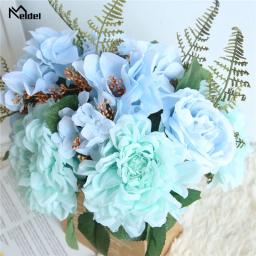 Meldel Casamento Bouquet de Noiva Damas de Honra Bouquets de Casamento Fontes Do Casamento de Seda Rosa Artificial Dália Azul Flores Home Decor - Image 6
