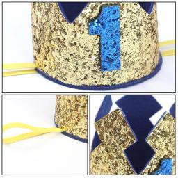 Chapéu para meninos e meninas, ouro azul, chapéu com glitter, ouro, rosa, número da coroa da princesa, festa de primeiro aniversário de 3 anos, decoração de chá de bebê - Image 5
