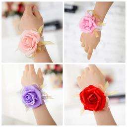 Silk Rose flores para noiva e dama de honra, mão flores para pulso, decoração para casamento, suprimentos para eventos, 1pc - Image 6