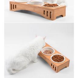 Bacia do animal de estimação do aço inoxidável com suporte do bambu, alimentador cerâmico dobro para o filhote e o gato, alimentador destacável - Image 5