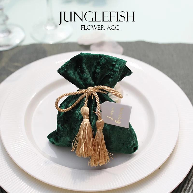 Lembrancinhas de veludo verde com cordão e cartões, 2018*12cm, bolsa para presentes, festa, eventos, 9.5 - Image 1