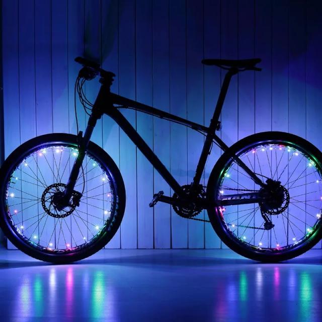 Luzes Coloridas para Bicicleta com 20 LEDs - Luzes à Prova d'Água para Roda e Pneus com Bateria AAA