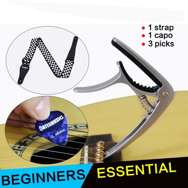 Conjunto Completo de Acessórios para Guitarras e Violões: Capotraste, 3 Palhetas e Correias Coloridas para Estilo e Conforto