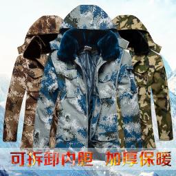 Casaco camuflado de algodão quente, jaqueta com capuz e forro removível para homens, inverno ao ar livre, à prova d'água, tamanho grande - Image 5