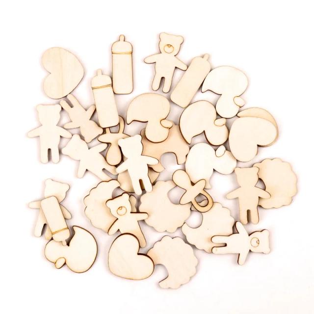 Ornamentos de Madeira para Decoração e Scrapbooking - 20 Peças de Animais Artesanais de 25-30mm