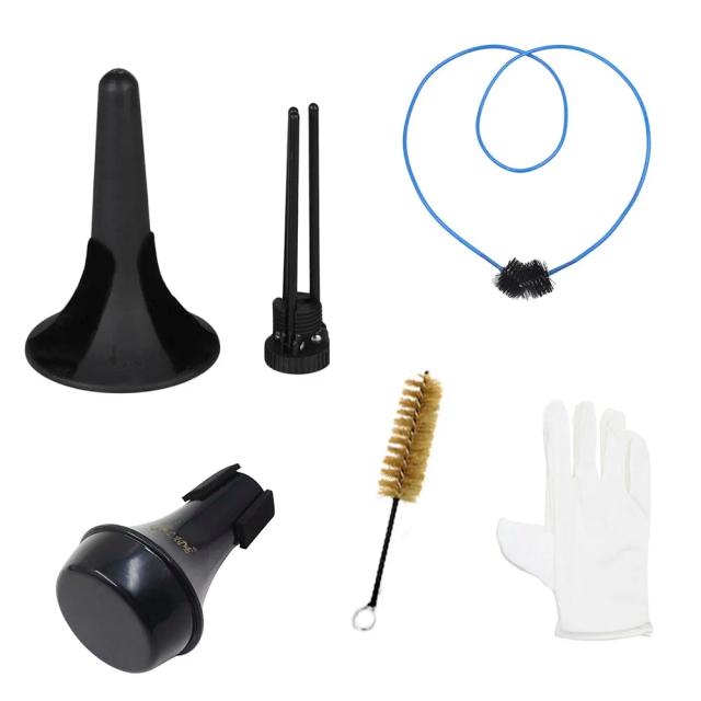 Kit Completo de Manutenção e Limpeza para Trompete com Suporte, Válvula, Escova Flexível, Escova Cobra, Mudo e Luvas