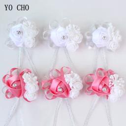 YO CHO-Pulso Artificial De Seda Corsage Flores, Mão de dama de honra Flores, Casamento Branco, Dancing Party Decor, Bridal Prom - Image 5