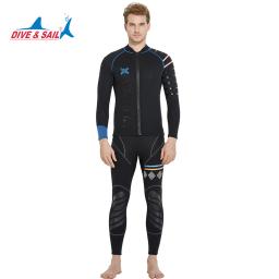 Dive & Sail-Fato de neoprene genuíno masculino, jaqueta e calça de manga comprida, traje de mergulho corporal próximo 3mm - Image 5