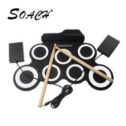 SOACH-Silicone Tambor Eletrônico com Tambores, Instrumento Musical Elétrico, Portátil, Digital, USB, Rolo de Mão, Dobrável, 7 Pads - Image 1