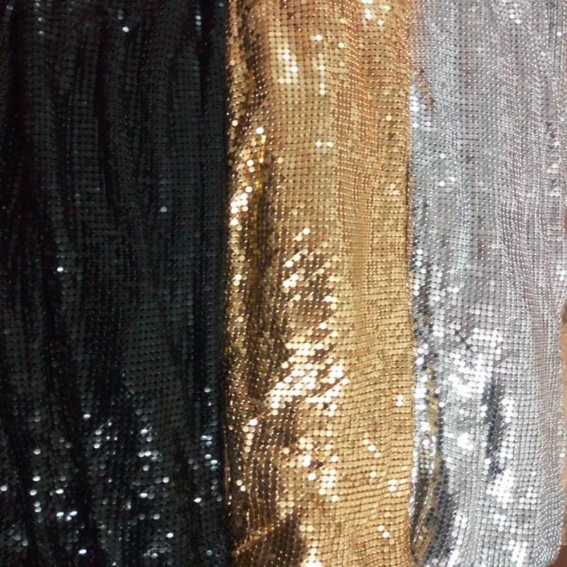 Tecido de malha metálica, 24cm x 20cm, pano de metal, lantejoulas, tecido quadrado, dourado, preto, decoração para casa - Image 1