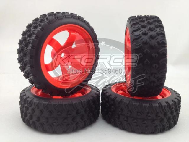 Pneu de Rally 1/10 Fighter com Aro Vermelho de 6 Raios - Conjunto de 4 Peças Ideal para Carros de Rally
