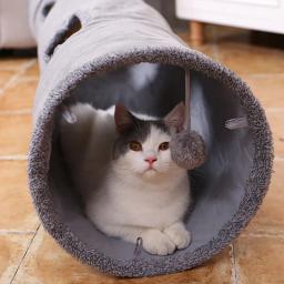 Brinquedo túnel para gatos, brinquedo grande e longo com bola de jogo, camurça de cor pura, gatinhos s/m dobrável, suprimentos para animais de estimação, estrutura de aço - Image 1