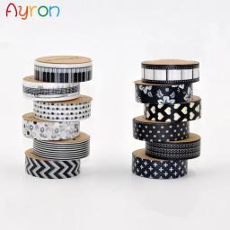 Fita adesiva japonesa Washi, papel de scrapbook DIY, fita decorativa, preto e branco, álbum de fotos, 15mm * 10m - Image 1